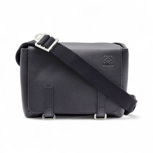 Loewe Military Messenger Crossbody Grained Calfskin Leather Bag Black - Mint - Picture 1 of 9